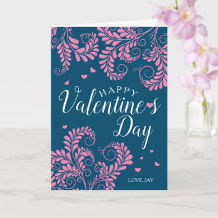 Valentinkarte der Floral (blau und rosa) Karte