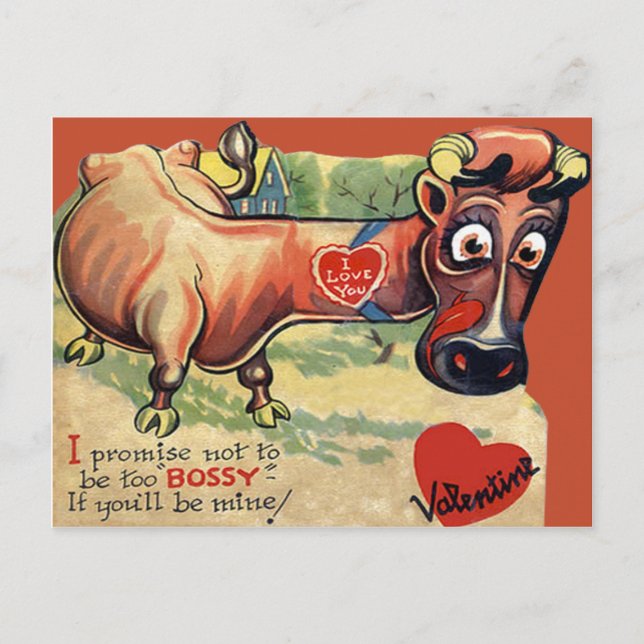 Valentinkarte der Vintagen Retrokuh Feiertagspostkarte (Vorderseite)