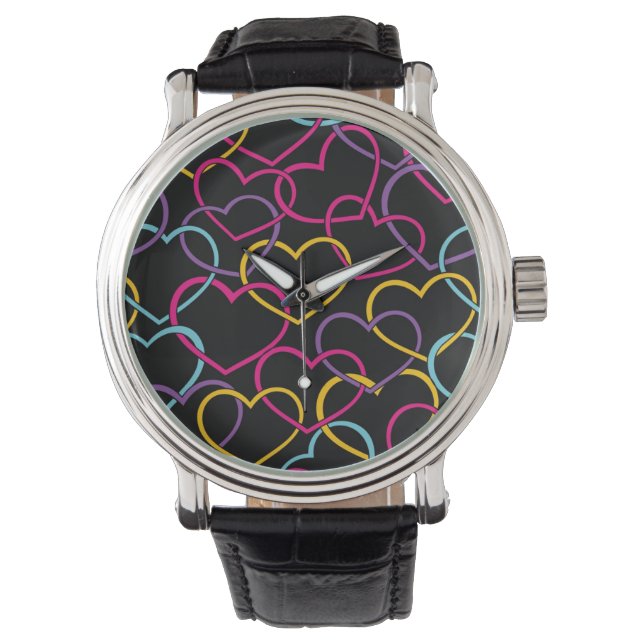 Valentinmuster mit Farbherzen Armbanduhr (Vorderseite)