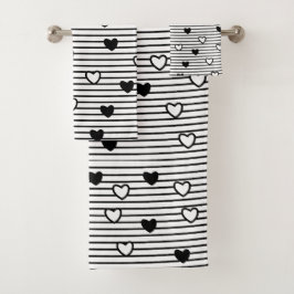 Valentinmuster Schwarz-Weiß-Herz Badhandtuch Set