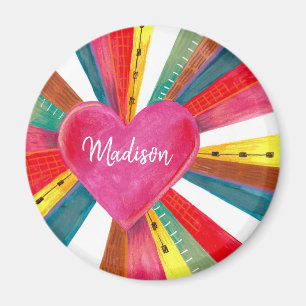 Valentinrosa Sonnenstrahlen Regenbogenretro Herz Magnet