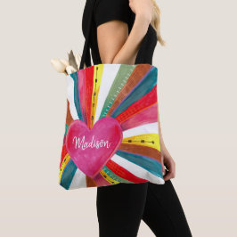 Valentinrosa Sonnenstrahlen Regenbogenretro Herz Tasche