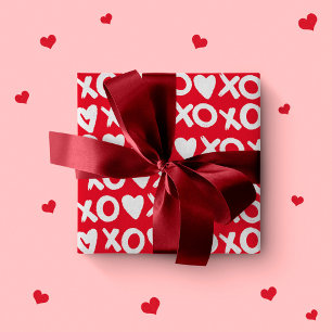 Valentinrot-weiße xo Herz Liebe Muster Geschenkpapier
