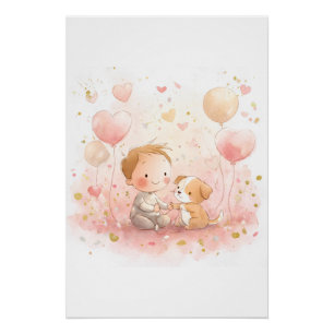 Valentins-Baby- und Welpen-Kinderzimmer-Kunstprint Poster
