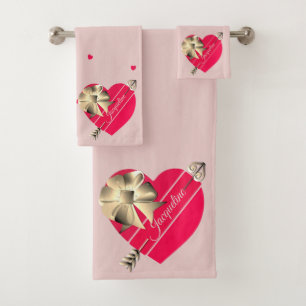 Valentins Bronze Pink Hearts Towel Badhandtuch Set