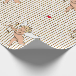 Valentins-Cupid-Engel in Weiß und Gold Geschenkpapier