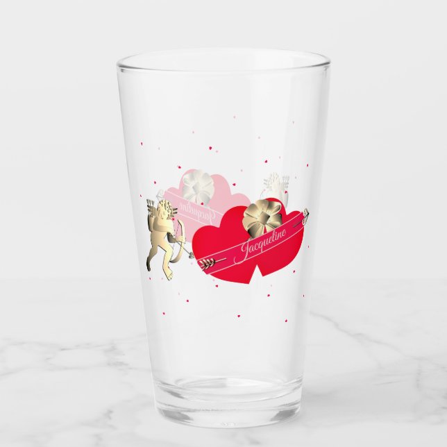 Valentins-Cupid & Herzen  Glas (Vorderseite)
