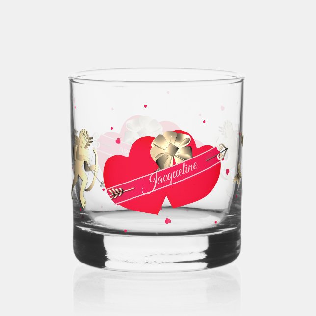 Valentins-Cupid & Herzen  Whiskyglas (Rückseite)
