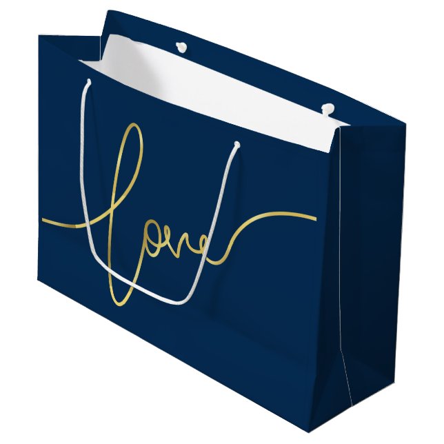 VALENTINS DAY IMITATS GOLD FOIL LIEBE SCRIPT - BLA GROßE GESCHENKTÜTE (Vorderseite Schrägansicht)