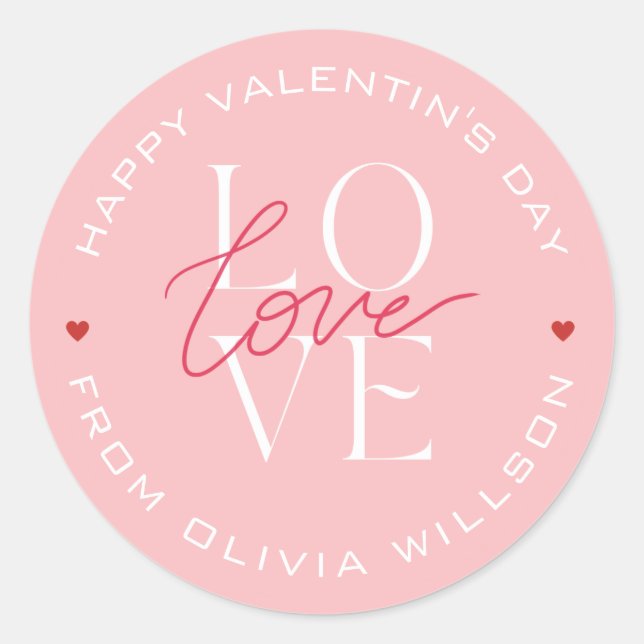 Valentins Day Liebe Typografie Pink White Runder Aufkleber (Vorderseite)