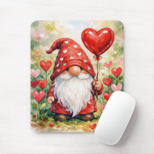 Valentins-Gnom mit rotem Herzballon Mousepad (Mit Mouse)