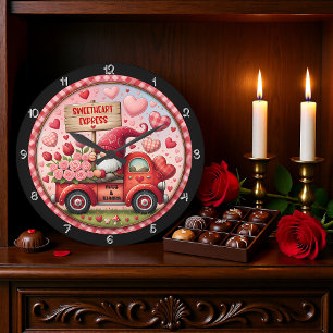 Valentins-Gnom-Schatz-Express Große Wanduhr