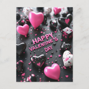 Valentins Gruß in Schwarz und Rosa Herz Postkarte
