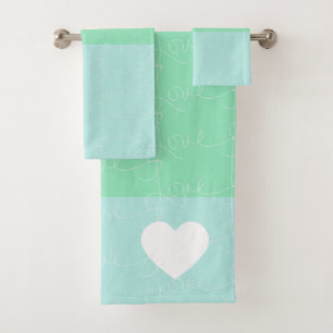 Valentins Herz Handgezeichnete Liebe Blau Grün Badhandtuch Set