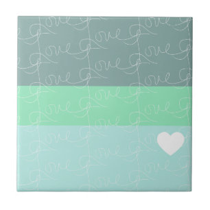 Valentins Herz Handgezeichnete Liebe Blau Grün Fliese