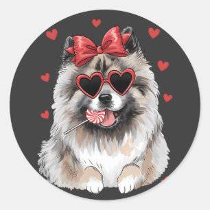 Valentins Liebe mit der Keeshond Lollipop Leckerei Runder Aufkleber