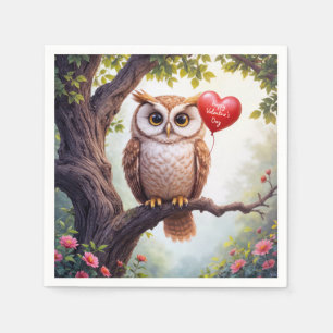 Valentins-Owl mit rotem Herzballon Serviette