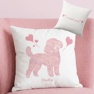 Valentins-Pink-Pudel-Kissen mit individuellem Name Kissen
