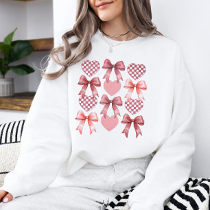 Valentins-Retro-Karo-Herz-Coquette-Schleife Sweatshirt
