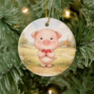 Valentins Schwein Keramik Ornament