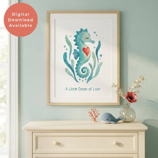 Valentins-Seepferdchen-Ozean-Liebe-Wandkunst Poster