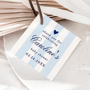 Valentins-Tag-Baby-Party mit blauem Streifenherz Geschenkanhänger