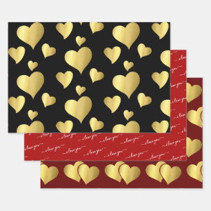 VALENTINS TAGE IMITATE GOLD FOIL I LIEBE SIE HÖREN GESCHENKPAPIER SET