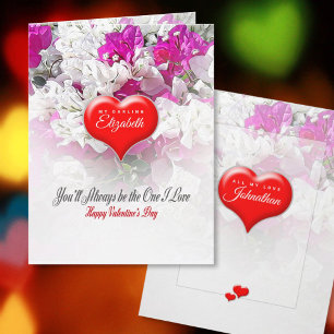 Valentins Tiefrotes Herz auf Floral Rosa Weiß Karte