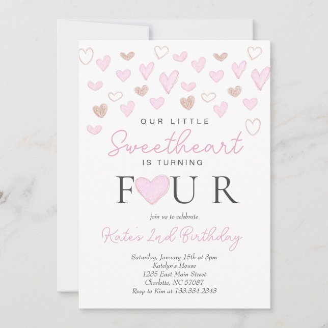 Valentins vierte Geburtstagseinladung Einladung (Vorderseite)