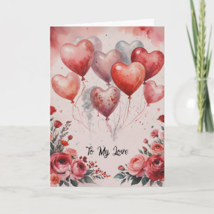 Valentinsballons und Blumen Karte