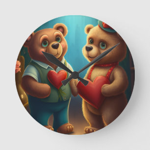 Valentinsbär Cartoon individuell gestaltet Runde Wanduhr