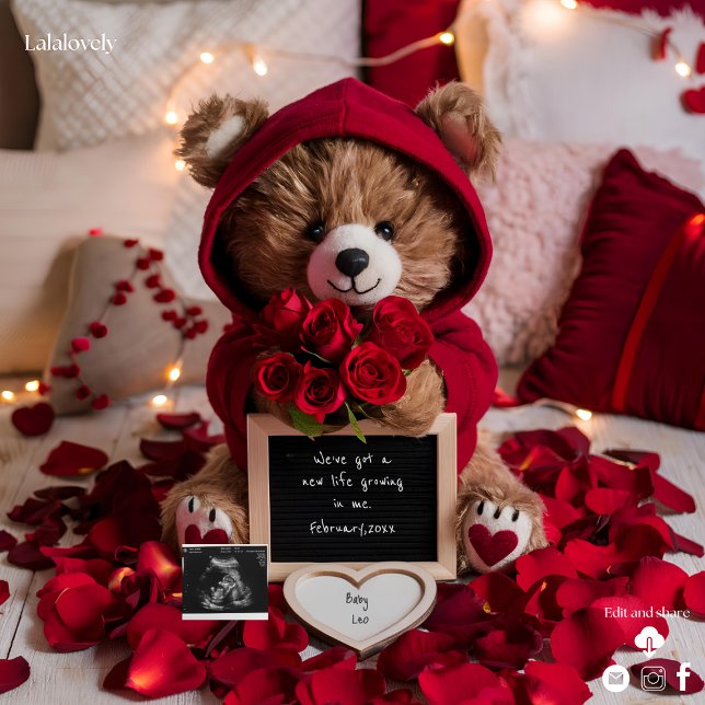 Valentinsche Teddybärenschwangerschaftsankündigung Feiertagskarte (Von Creator hochgeladen)