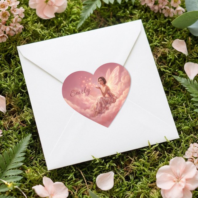 Valentinsfee auf rosa Wolken Fantasy Art Name Herz-Aufkleber (Von Creator hochgeladen)