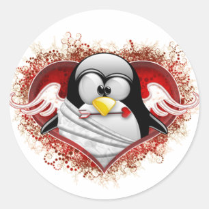 Valentinsgruß-Amor Tux Runder Aufkleber