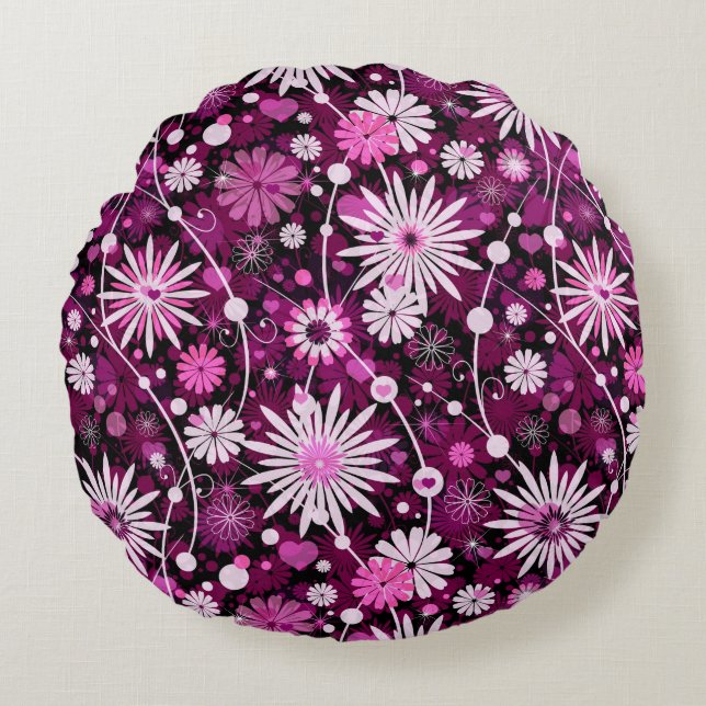 Valentinsgruß-Blumenmuster Rundes Kissen (Vorderseite)