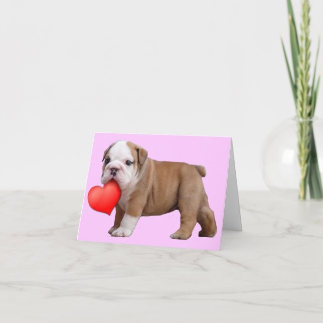 Valentinsgruß-Bulldoggenwelpe notecard Feiertagskarte (Vorderseite)