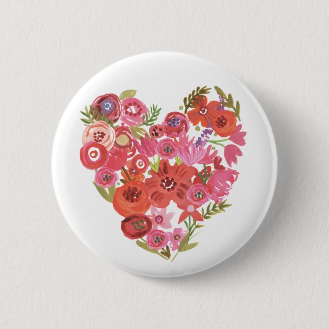 Valentinsgruß-Chic II des Aquarell-Blumenherz-| Button (Vorderseite)