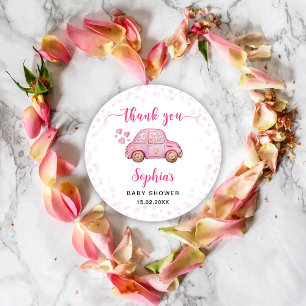 Valentinsgrüße Rosa Auto Baby Shower Runder Aufkleber