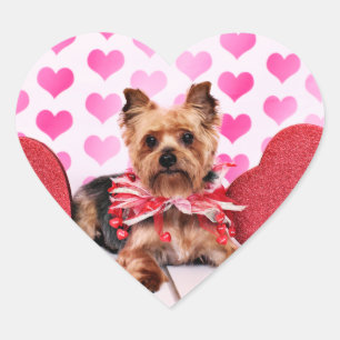 Valentinsgrüße - Yorkie - Elf Herz-Aufkleber