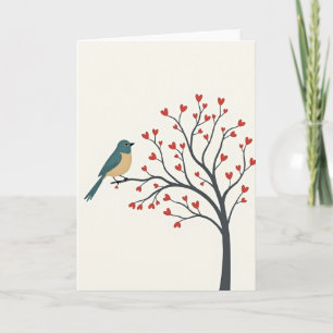 Valentinsgrußkarte mit Herzbaum und Vogel Karte