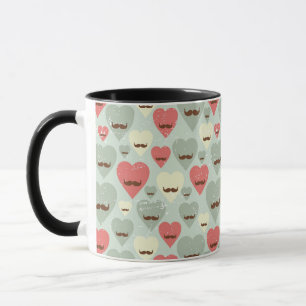 Valentinsgrußmuster mit Herzen und dem Schnurrbar Tasse
