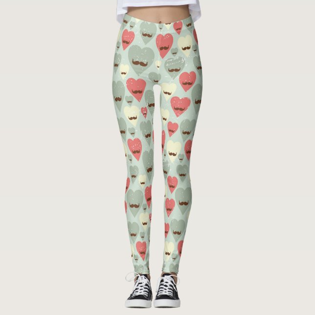 Valentinsgrußmuster mit Herzen und dem Schnurrbart Leggings (Vorderseite)