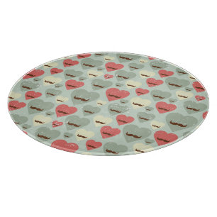 Valentinsgrußmuster mit Herzen und dem Schnurrbart Schneidebrett