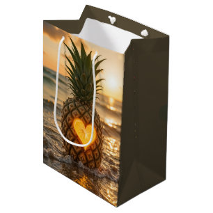 Valentinsherz in einer gestrandeten Ananas geschni Mittlere Geschenktüte