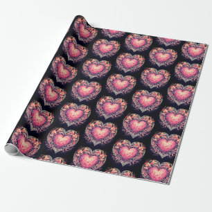 Valentinsherz Rosa Liebesblumen Ornamente Geschenkpapier