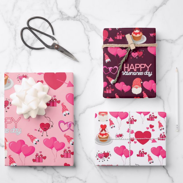 Valentinsherzen Geschenkpapier Set (Vorderseite)