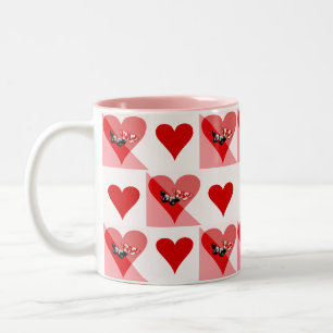 Valentinsherzen mit Schmetterlingen Rot Weiß Pink Zweifarbige Tasse