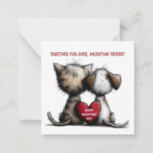 Valentinskarte für Kinder mit Katze und Hund Mitteilungskarte