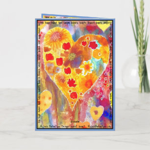 Valentinskarte mit rosa, roten, gelben und blauen  karte