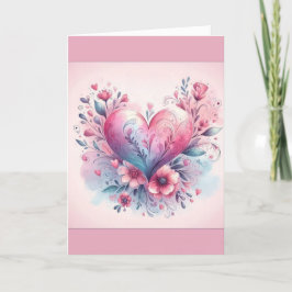 Valentinskarte Rosa Blume Rosa Herz Dankeskarte